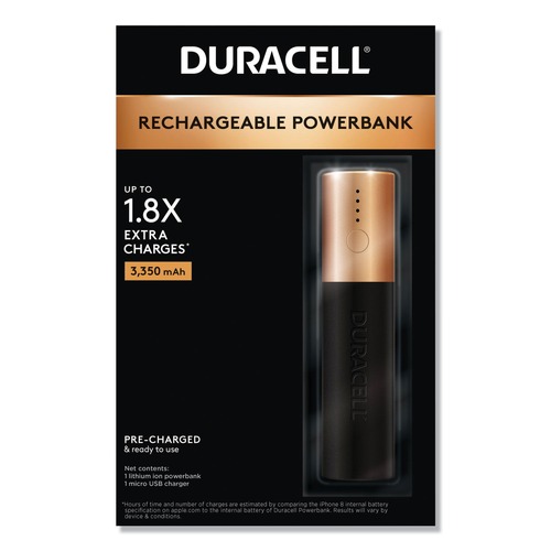 Battery Chargers | Duracell DMLIONPB1 Compact Lithium-Ion Rechargeable 1 Day 3350 mAh Cordless Powerbank image number 0