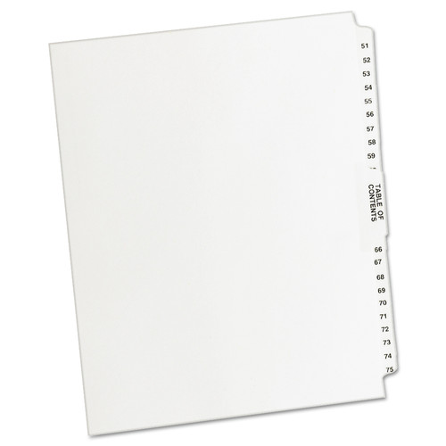 Office Jansan | Avery 11396 11 in. x 8.5 in. 26-Tab Preprinted Legal Exhibit Side 51 to 75 Tab Index Dividers - White (1-Set) image number 0
