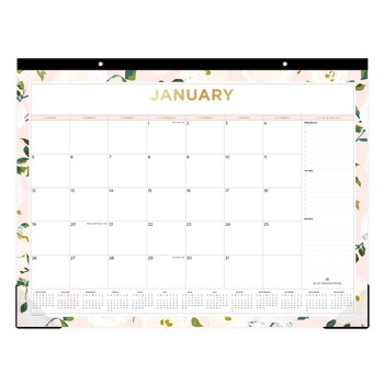 Blue Sky 22 in. x 17 in. 12-Month (Jan-Dec 2026) Day Designer Coming Up Roses Monthly Desk Pad Calendar - Cream/Blush Sheets