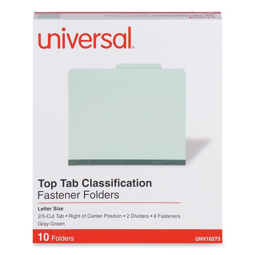  | Universal UNV10273 6-Section 2-Divider Pressboard Classification Folders - Letter, Gray/Green (10/Box) image number 0