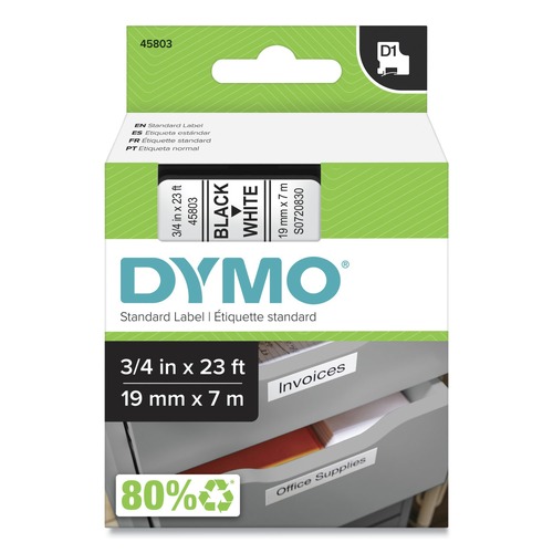 Office Jansan | DYMO 45803 0.75 in. x 23 ft. D1 High-Performance Polyester Removable Label Tape - Black on White image number 0