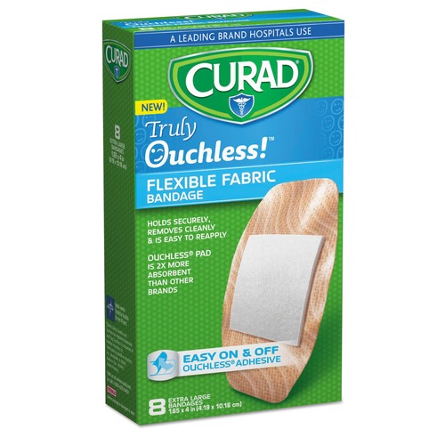 First Aid | Curad CUR5003 1.65 in. x 4 in. Ouchless Flex Fabric Bandages (8/Box) image number 0