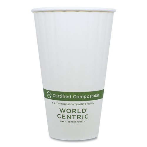 Cups and Lids | World Centric CU-PA-16D 16 oz. Double Wall Paper Hot Cups - White (600/Carton) image number 0