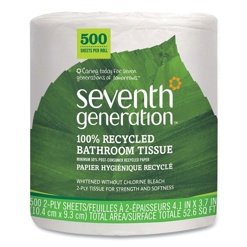 Toilet Paper | Seventh Generation 137038 100% Recycled 2-Ply Bathroom Tissue - White, Jumbo (500 Sheets/Roll 60/Carton) image number 0