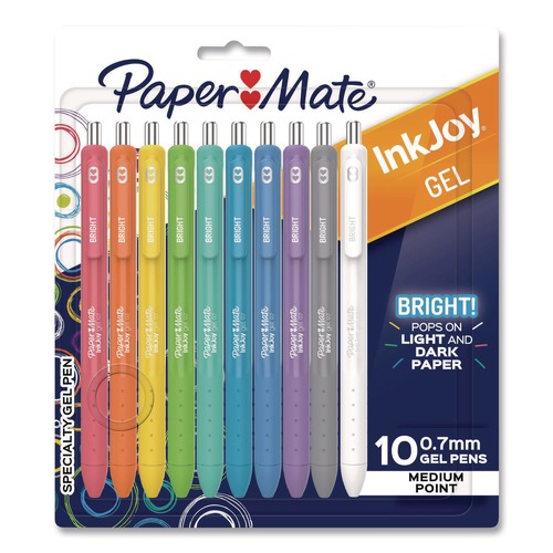 Pens | Paper Mate 2173764 InkJoy Gel Bright Gel Pen Retractable Medium 0.7 mm Assorted Ink Assorted Barrel 10/Pack image number 0