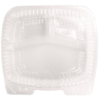 Handi-Foil HFA 6093S-250 8 in. x 3 in. x 8.87 in. Handi-Lock Plastic 3-Compartment Food Container - Clear (250/Carton)