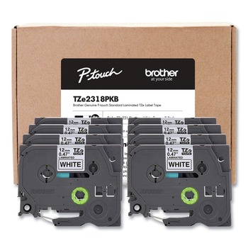 Brother P-Touch 0.5 in. TZe Series Standard Adhesive Laminated Labeling Tape - Black on White (8/Pack)