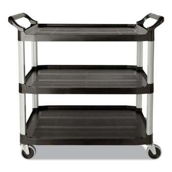 Rubbermaid Commercial FG342488BLA 18-5/8 in. x 33-5/8 in. x 37-3/4 in. Three-Shelf Economy Plastic Cart - Black