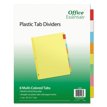 Office Essentials 11 in. x 8.5 in. 8-Tab Plastic Insertable Dividers - Assorted Tabs (1-Set)