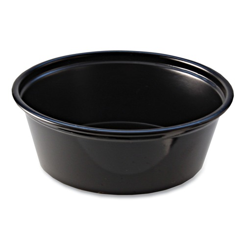 Cups and Lids | Fabri-Kal PC150SB 1.5 oz Squat Plastic Portion Cups - Black (250/Sleeve, 10 Sleeves/Carton) image number 0