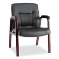  | Alera ALEMA43ALS10M Madaris Series 25.39 in. x 25.98 in. x 35.62 in. Bonded Leather Guest Chair with Wood Trim Legs - Black Seat/Back/Mahogany Base image number 1