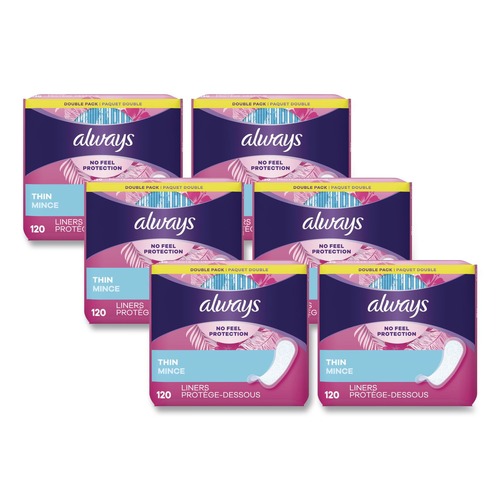Skin Care & Personal Hygiene | Always 10796 Thin Daily Panty Liners, Regular, 120/pack, 6 Packs/carton image number 0