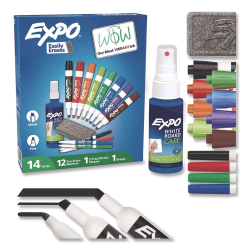 Office Jansan | EXPO 80054A Medium Assorted Tips Low-Odor Dry Erase Marker Eraser and Cleaner Kit - Assorted Colors (12/Set) image number 0