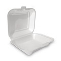 Food Service | Plastifar 12018 7.81 in. x 8.75 in. x 3.38 in. Secure One Tab Latch Poly Bag Foam Hinged Lid Container - White (200/Pack) image number 0