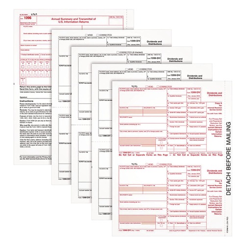 Office Jansan | Adams 22973 Fiscal Year 2024 8 in. x 5.5 in. 4-Part Carbonless 1099-DIV Tax Forms with Tax Forms Helper (24/Pack) image number 0