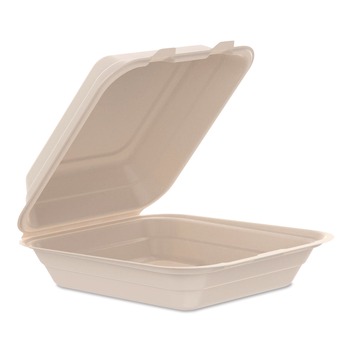 Dart 8.65 in. x 7.94 in. x 2.98 in. ProPlanet Seal Compostable Molded Fiber Hinged Trays - Natural (200/Carton)