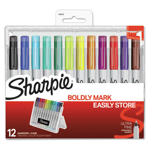  | Sharpie 1983252 Extra-Fine Needle Tip Permanent Markers with Storage Case - Assorted Color Set 2 (12/Pack) image number 0