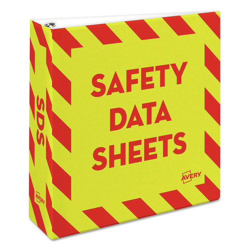 | Avery 18952 11 in. x 8.5 in. 3 in. Capacity 3-Rings Heavy-Duty Preprinted Safety Data Sheet Binder - Yellow/Red image number 0