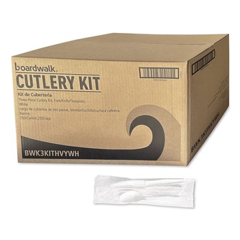 Boardwalk 3-Piece Polystyrene Fork/Knife/Teaspoon Cutlery Kit - White (250/Carton)
