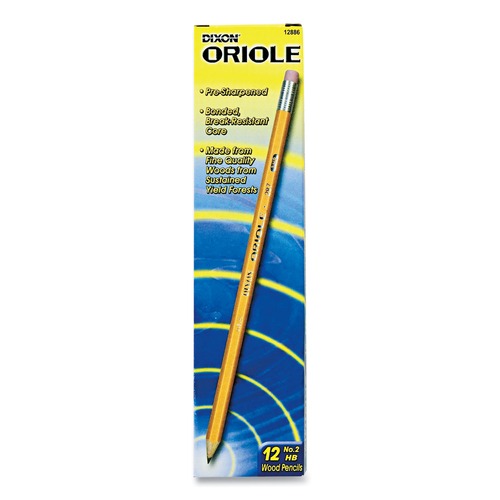 Pencils | Dixon X12886 Oriole HB (No. 2) Presharpened Pencils - Black Lead/Yellow Barrel (1-Dozen) image number 0
