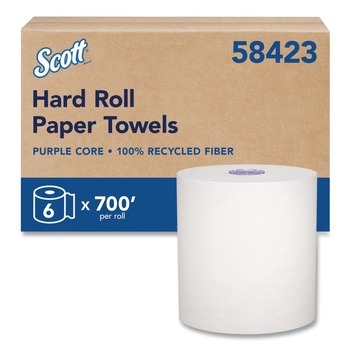 Scott 8 in. x 700 ft. 1-Ply 100 Percent Recycled Hard Roll Paper Towels - White (6/Carton)