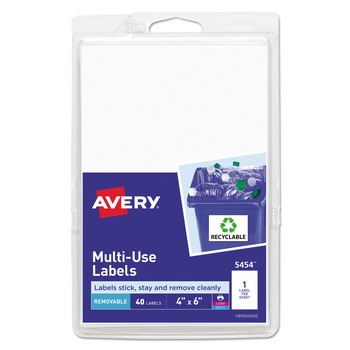 Avery 4 in. x 6 in. Removable Multi-Use Labels for Inkjet/Laser Printers - White (40/Pack)