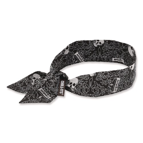 Cooling Gear | Ergodyne 12329 Chill-Its 6700 One Size Fits Most Cooling Bandana Polymer Tie Headband - Skulls image number 0