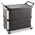  | Rubbermaid Commercial FG409300BLA 40.63 in. x 20 in. x 37.81 in. 300 lbs. Capacity 3 Shelves Plastic Xtra Utility Cart with Enclosed Sides and Back - Black image number 0