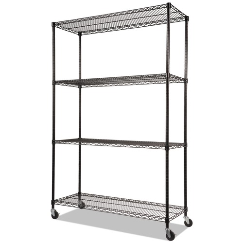  | Alera ALESW604818BL NSF Certified 48 in. x 18 in. x 72 in. 4-Shelf Wire Shelving Kit with Casters - Black image number 0