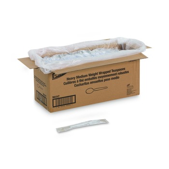 Dixie TM23C7 Individually Wrapped Mediumweight Polystyrene Cutlery Teaspoons - White (1000/Carton)