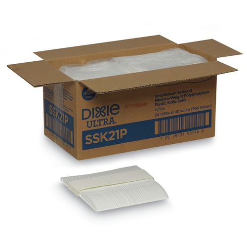 Office Jansan | Dixie SSK21P SmartStock Series-B 6.3 in. Mediumweight Plastic Cutlery Knives Refill - White (40/Pack, 24 Packs/Carton) image number 0