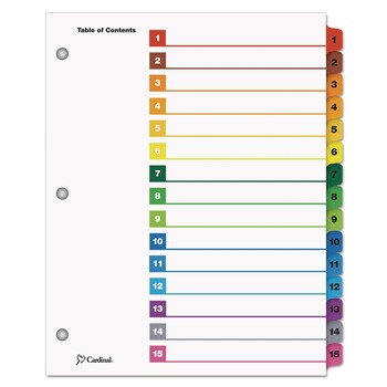 Cardinal 11 x 8.5 OneStep Printable Table of Contents and 1 to 15 Dividers - White/Assorted Tabs (15/Set)