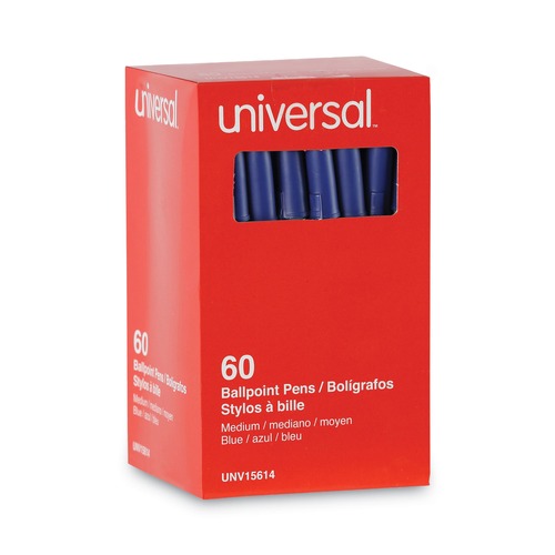  | Universal UNV15614 Medium 1 mm Blue Ink Stick Ballpoint Pens (60/Pack) image number 0