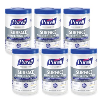 PURELL 7 in. x 8 in. 1-Ply Professional Surface Disinfecting Wipes - Fresh Citrus/White (6/Carton)