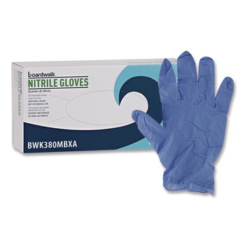 Boardwalk 380MBXA 380 Series 4 mil Thick 9.5 in. Long Powder-Free Disposable General-Purpose Nitrile Gloves - Medium, Blue (100/Box)