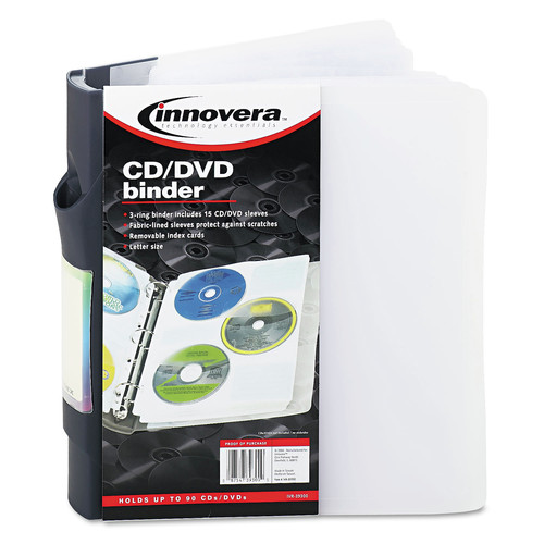 Innovera IVR39300 Cd/dvd Three-Ring Refillable Binder, Holds 90 Discs, Midnight Blue/clear image number 0