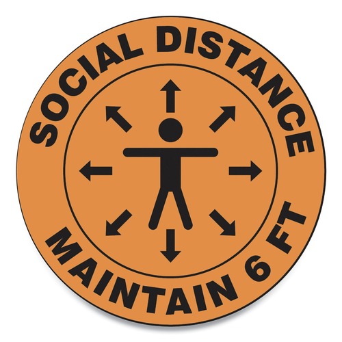 Floor Signs | GN1 MFS380ESP Slip-Gard 12 in. Circle Human/Arrows Social Distance Floor Signs - Orange (25/Pack) image number 0