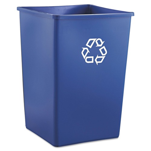 Trash & Waste Bins | Rubbermaid Commercial FG395873BLUE Untouchable 35 Gallon Square Recycling Container - Blue image number 0