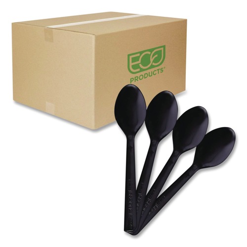 Just Launched | Eco-Products EP-S113 6 in. 100% Recycled Content Spoon - Black (1000/Carton) image number 0