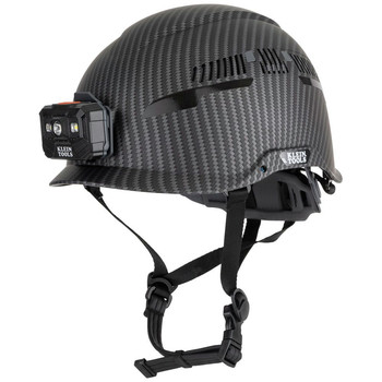 PROTECTIVE HEAD GEAR | Klein Tools 60517 Premium KARBN Pattern Vented Class C Safety Helmet with Headlamp