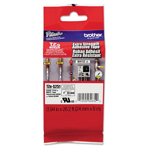 Bulk Savings Pricing 2 | Brother P-Touch TZES251 0.94 in. x 26.2 ft. TZe Standard Adhesive Laminated Labeling Tape - Black on White image number 0