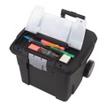 Office Jansan | Storex 61507U01C 15 in. x 16.38 in. x 14.25 in. Premium Mobile Letter File Transport Box with Telescoping Handle and Organizer Tray - Black/Gray image number 2