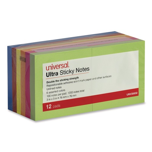 Notebooks & Pads | Universal 490610 3 in. x 3 in. Ultra Sticky Note Pads - Assorted (12/Pack) image number 0