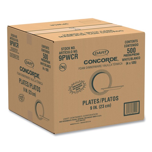Bowls and Plates | Dart 9PWCR 9 in. Diameter Concorde Non-Laminated Foam Plates - White (125/Pack) image number 0