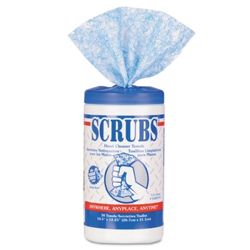 PRODUCTS | SCRUBS 42230 Hand Cleaner Towels, 10 X 12, Blue/white, 30/canister