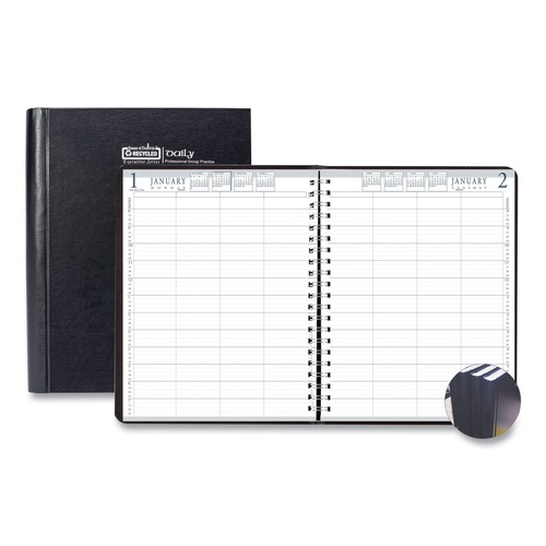 Notebooks & Pads | House of Doolittle 282-92 11 in. x 8.5 in. 12-Month (Jan-Dec 2026) Four-Person Group Practice Daily Appointment Book - Black Hard Cover image number 0