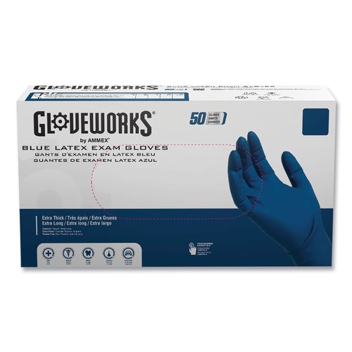 Disposable Gloves | Ammex GPLHD84100 11.6 in. Long 13 mil Powder-Free Latex Exam Gloves - Medium/Blue (500/Carton) image number 0