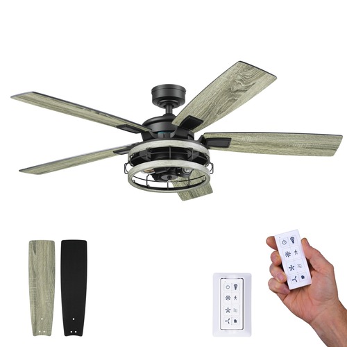Ceiling Fans | Prominence Home 51863-45 52 in. Remote Control Industrial Style Indoor LED Ceiling Fan with Light - Matte Black image number 0