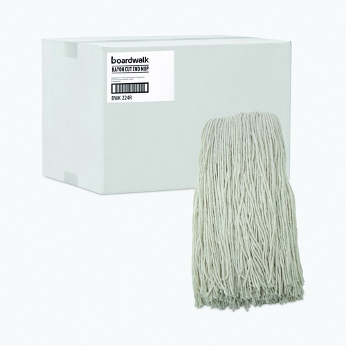 Mops | Boardwalk BWK224RCT 24 oz. Rayon Premium Cut-End Wet Mop Heads - White (12/Carton) image number 0
