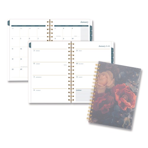 Calendars & Planners | AT-A-GLANCE 1768200 8.5 in. x 5.5 in. 12-Month (Jan-Dec 2026) Midnight Garden Weekly/Monthly Planner - Black/Pink/Green Cover image number 0